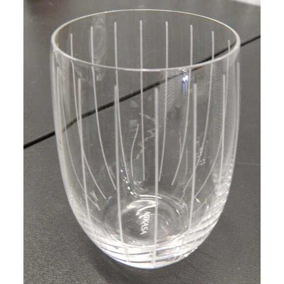 Mikasa Cheers Stemless Wine Glass 17 OZ Set of 3 Clear Etched Brand Dots Lines - Picture 6 of 9